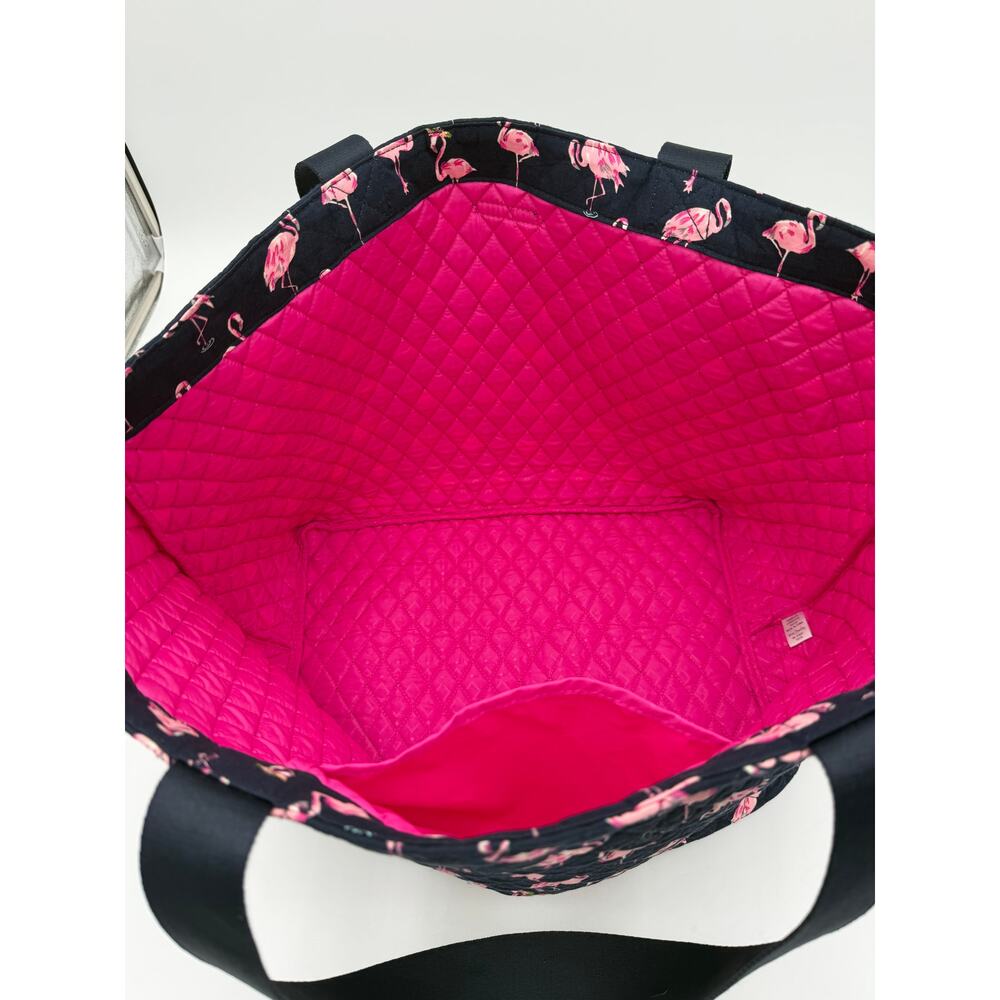 Vera Bradley Flamingo Tote Bag Blue Pink Quilted Beach Travel Preppy Large - Picture 7 of 8